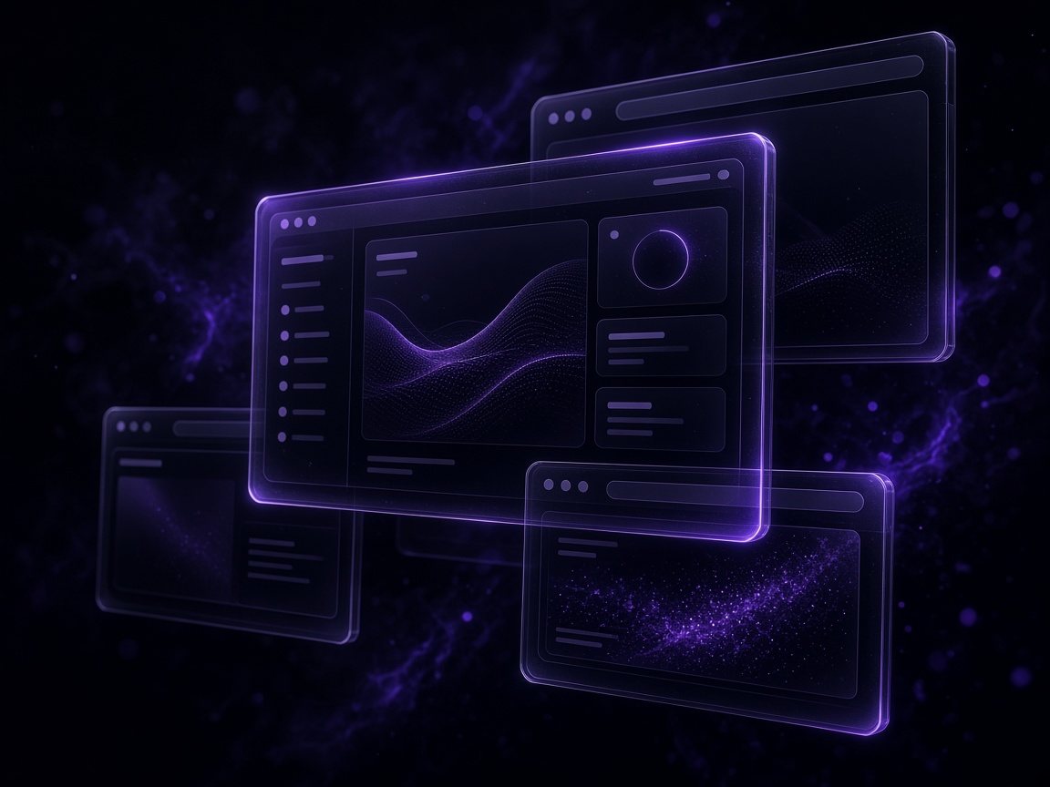 Abstract floating web interface panels